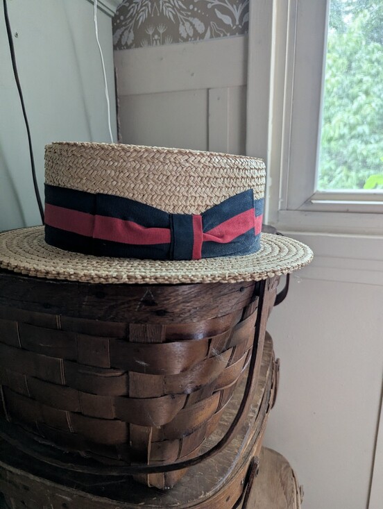 Other - Ponte Rialto Straw Boater Hat with Black and Red Band vintage